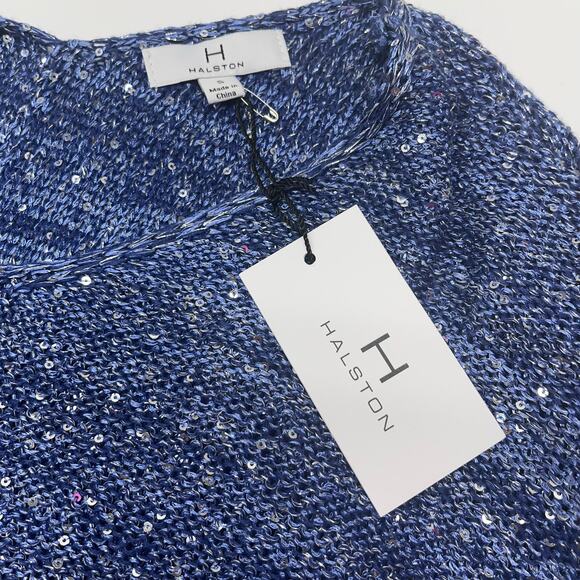 Halston Blue Silver Sequin Sweater - Picture 6 of 7